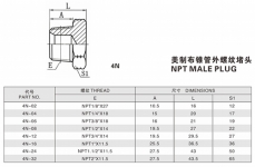 錐管螺紋管接頭—美制布錐管外螺紋堵頭